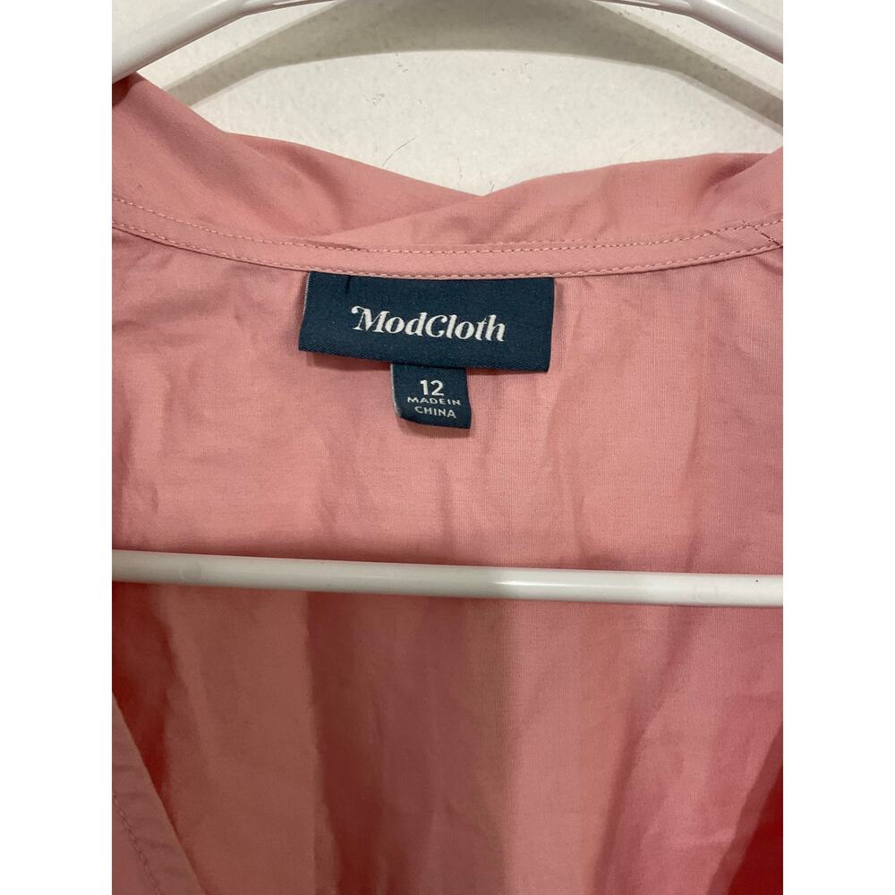 ModCloth Pink Fit and Flare Collared Dress Sleeveless Size 12 Medium Pockets 50s - Picture 6 of 8